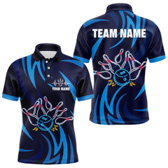 Maxcorners Personalized Neon Blue Bowling Shirts For Men Women Bowling Polo Team Jersey