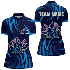 Maxcorners Personalized Neon Blue Bowling Shirts For Men Women Bowling Polo Team Jersey