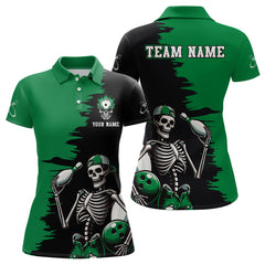 Maxcorners Personalized Red And Blue Skeleton Bowling Shirt For Men Skull Bowling Jersey Polo Bowling Shirt