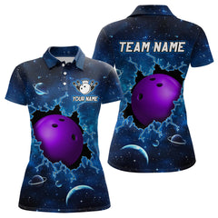 Maxcorners Custom 3D Bowling Polo Shirt Purple & Blue Bowling Team Jersey Unisex Bowling Outfit