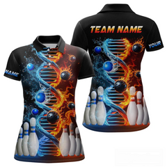 Maxcorners Custom Flame & Water DNA Bowling Shirt My DNA Polo Bowling Jersey for Men And Women LM014