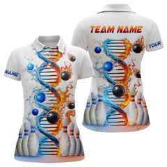Maxcorners Custom Flame & Water DNA Bowling Shirt White Polo Bowling Jersey for Men And Women
