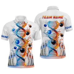 Maxcorners Custom Flame & Water DNA Bowling Shirt White Polo Bowling Jersey for Men And Women