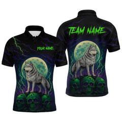 Maxcorners Purple And Green Wolf & Skull Bowling Team Shirt for Men Custom Bowling League Jersey Bowling Unisex LM2608