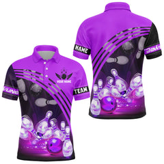 Maxcorners Black And Purple Custom Bowling Team Jerseys, Bowling League Shirts For Men, Bowlers Outfits