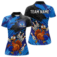 Maxcorners Custom Blue Turkey Bowling Shirt Funny Ball Pin League Jersey for Men Polo Outfit LM0409
