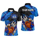 Maxcorners Custom Blue Turkey Bowling Shirt Funny Ball Pin League Jersey for Men Polo Outfit LM0409