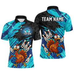 Maxcorners Custom Cyan Turkey Bowling Shirt Funny Ball Pin League Jersey for Men Polo Outfit LM0409