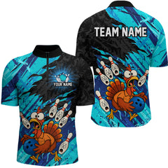 Maxcorners Custom Cyan Turkey Bowling Shirt Funny Ball Pin League Jersey for Men Polo Outfit LM0409
