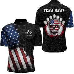 Maxcorners Skull Bowling Polo Shirt Us Flag Bowling Jersey Bowling Camo Bowling Customized For Men And Women