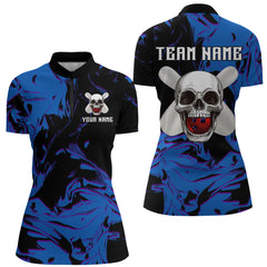 Maxcorners Skull Bowling Jersey Men Women Custom Blue Bowling Shirts Polo Bowling Team Shirt