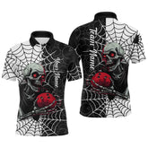 Maxcorners Black and White Skull Bowling Team Shirt Custom Spider Bowling Jersey Men Halloween Bowling Outfit LM0409