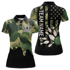 Maxcorners Personalized Camouflage Bowling Shirt for Men Women American Flag Polo Bowling Team Jersey