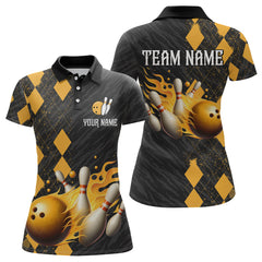 Maxcorners Flame Yellow Bowling Team Shirt Custom Bowling Jersey for Men Women Flame Polo Shirt