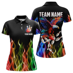 Maxcorners Rainbow Flame Eagle Bowling Team Jersey Personalized Bowling Polo Shirt For Men And Women