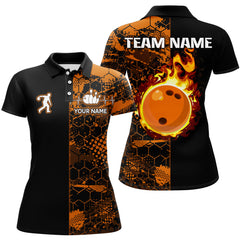 Maxcorners Orange Bowling Shirt Flame Bowling Shirt Customized Polo Shirt Unisex
