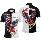 Maxcorners American Eagle Polo Bowling Shirt Custom Black & White Bowling Jersey for Men And Women