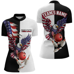 Maxcorners American Eagle Polo Bowling Shirt Custom Black & White Bowling Jersey for Men And Women
