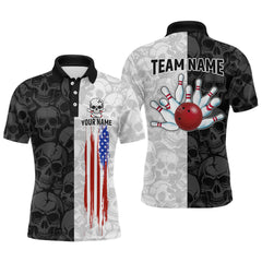 Maxcorners American Flag Bowling Team Shirt Polo 1/4-Zip Patriotic Bowling Jersey for Men Halloween Gift TU2907
