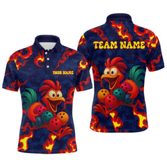 Maxcorners Custom Red Flame Funny Chicken for Men Bowling Team Jersey Bowling League Shirt Polo & 1/4-Zip LM2608