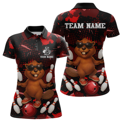 Maxcorners Custom Red Funny Beaver Bowling Team Shirt Men Bowling League Jersey Polo Bowling Outfit LM0409