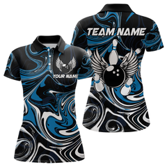 Maxcorners Personalized Bowling Shirt For Men And Women Bowling Team Jersey Blue Polo Shirt