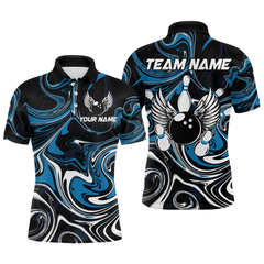 Maxcorners Personalized Bowling Shirt For Men And Women Bowling Team Jersey Blue Polo Shirt