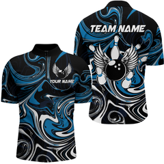 Maxcorners Personalized Bowling Shirt For Men And Women Bowling Team Jersey Blue Polo Shirt