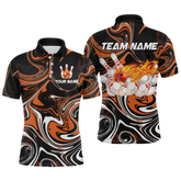 Maxcorners Custom Flame Bowling Shirt Orange Polo Bowling Shirt Unisex Bowling Outfits
