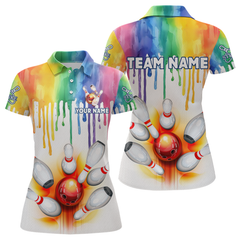 Maxcorners Rainbow Bowling Shirt for Men Women Personalized Polo Bowling Jersey Bowling Outfit