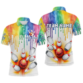 Maxcorners Rainbow Bowling Shirt for Men Women Personalized Polo Bowling Jersey Bowling Outfit