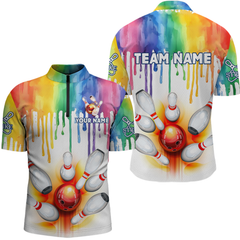 Maxcorners Rainbow Bowling Shirt for Men Women Personalized Polo Bowling Jersey Bowling Outfit