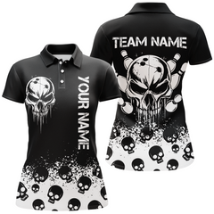 Maxcorners Custom Skull Bowling Team Shirts Bowling Polo Shirts Unisex Bowling With Name