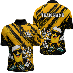 Maxcorners Custom Funny Beer Bowling Shirt Team Bowling League Jersey for Men Polo & 1/4-Zip LM2608