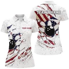 Maxcorners American Flag Bowling Shirt For Men And Women Custom Bowling Team Jersey Bowling Polo Shirt