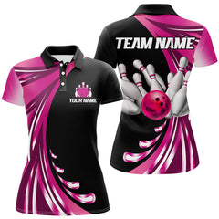 Maxcorners Personalized Pink Bowling Team Jersey Custom Bowling Polo Shirt For Men And Women