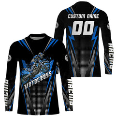 Maxcorners Personalized Blue Motocross Jersey Kid&Adult Upf30+ Dirt Bike Shirt Off-Road Motorcycle Racing MT2709