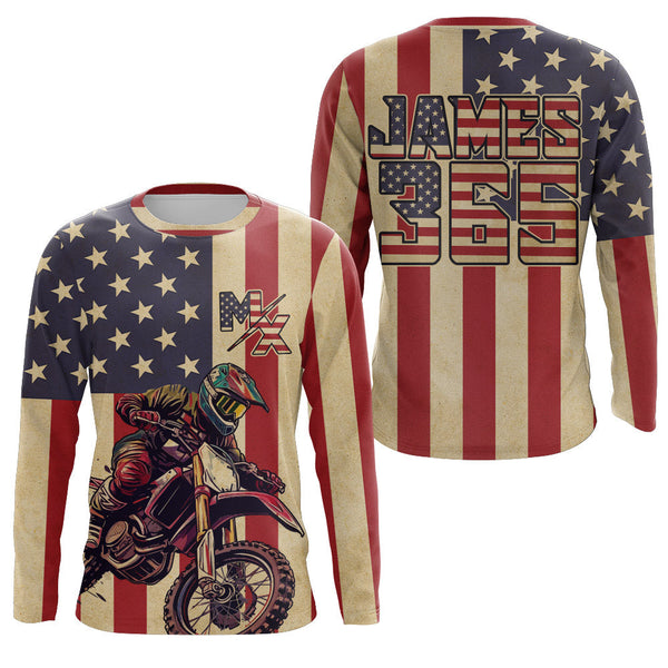 Maxcorners American Flag Motocross Jersey Youth Men Women UPF30+ Custom MX Dirt Bike Shirts MX Motorcycle LM2809