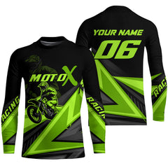 Maxcorners Personalized MotoX Jersey Adult&Kid Upf30+ Green Motocross Dirt Bike Shirt Off-Road Racing Jersey MT2709
