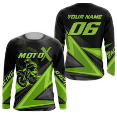 Maxcorners Personalized MotoX Jersey Adult&Kid Upf30+ Green Motocross Dirt Bike Shirt Off-Road Racing Jersey MT2709