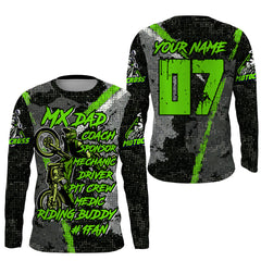 Maxcorners Custom MX Dad Jersey UPF30+ Green Dirt Bike Shirt Motocross Racing Long Sleeves LM2809
