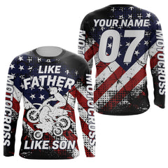 Maxcorners American Flag Motocross Dad Jersey UPF30+ Like Father Like Son Custom Dirt Bike Shirt MX Racing LM2809