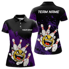 Maxcorners Custom Bowling Shirt Men Funny Bowling Jersey Team League Bowling Polo Shirt | Purple