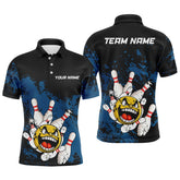 Maxcorners Custom Bowling Shirt Men Funny Bowling Jersey Team League Bowling Polo Shirt | Blue