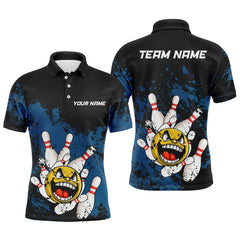 Maxcorners Custom Bowling Shirt Men Funny Bowling Jersey Team League Bowling Polo Shirt | Blue