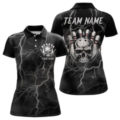 Maxcorners Skull Bowling League Shirt For Women Bowling Jersey Team Lightning Thunder Bowling Polo Shirt