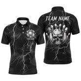 Maxcorners Skull Bowling League Shirt Men Bowling Jersey Team Lightning Thunder Bowling Polo Shirt