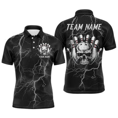 Maxcorners Skull Bowling League Shirt Men Bowling Jersey Team Lightning Thunder Bowling Polo Shirt