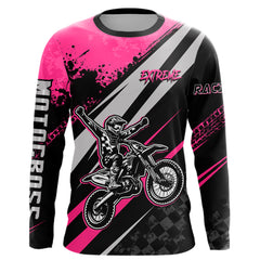 Maxcorners Dirt Bike MX Racing Jersey Pink Upf30+ Motocross Shirt Women Kid Off-Road Shirt MT2709