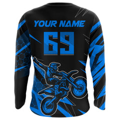 Maxcorners Motocross Jersey Kid Men Women Upf30+ Blue Racing Dirt Bike Shirt Off-Road Motorcycle MT2709